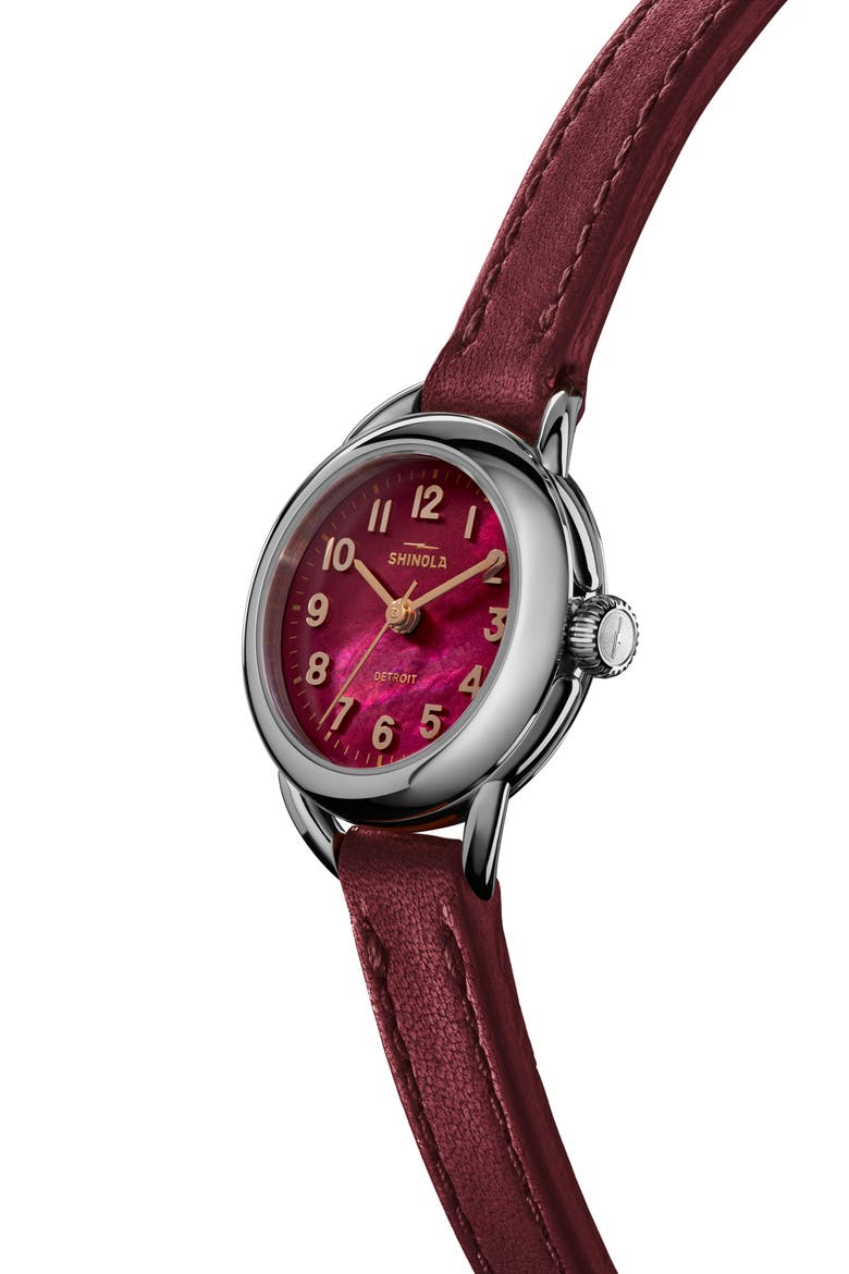 Runabout Mother of Pearl Leather Strap Watch, 25mm, Alternate, color, MOTHER OF PEARL/ RUBY