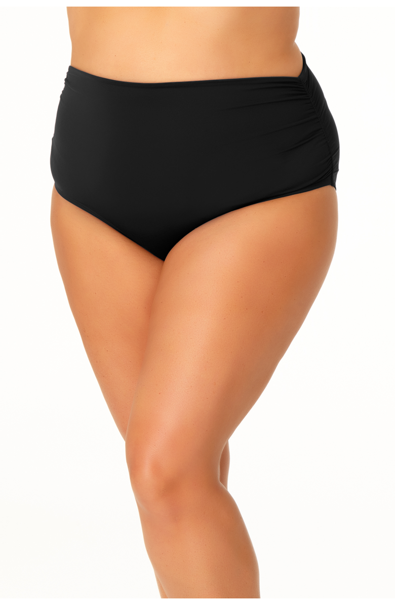 Anne Cole Women's Plus High Waisted Shirred Bottom, Alternate, color, Black