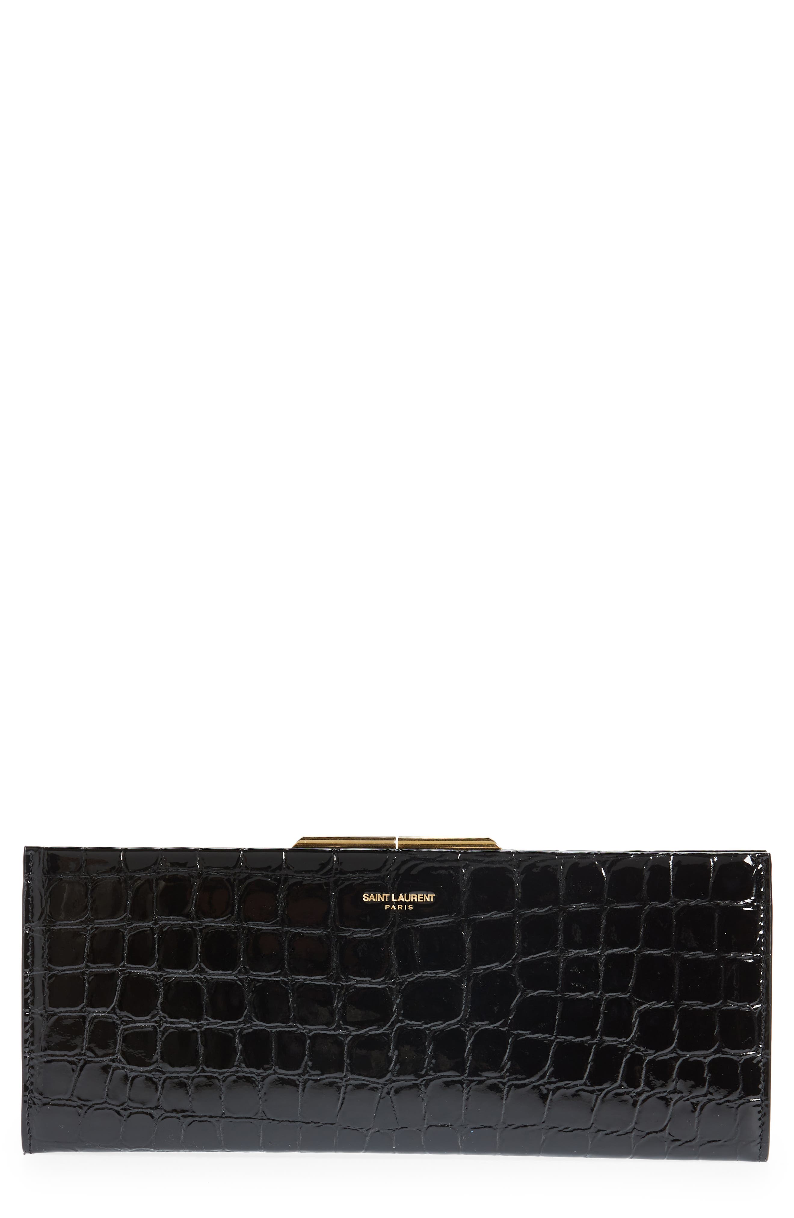 Saint Laurent Midnight Croc Embossed Leather Clutch, Main, color, 