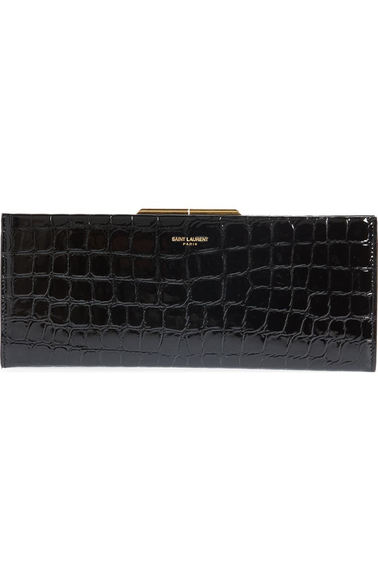 Saint Laurent Midnight Croc Embossed Leather Clutch, Main, color,