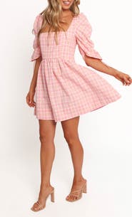 Petal & Pup Siena Check Puff Sleeve Minidress