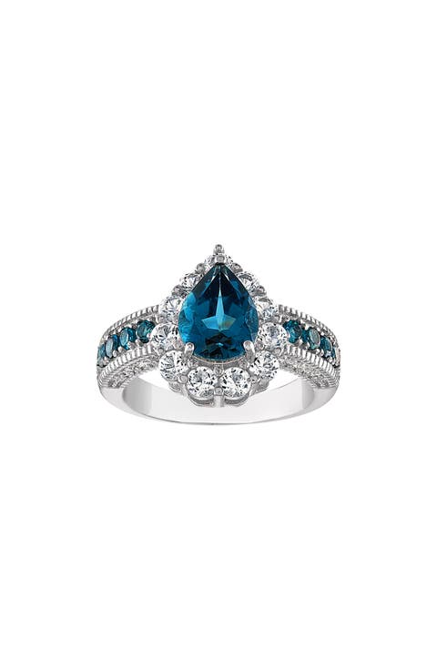 Sterling Silver London Blue Topaz & CZ Ring