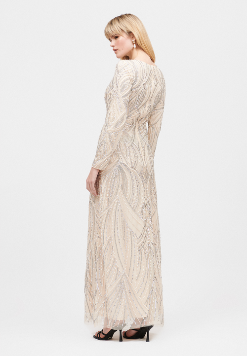 Maryisa Modest Embellished Sequin Beaded Maxi Dress