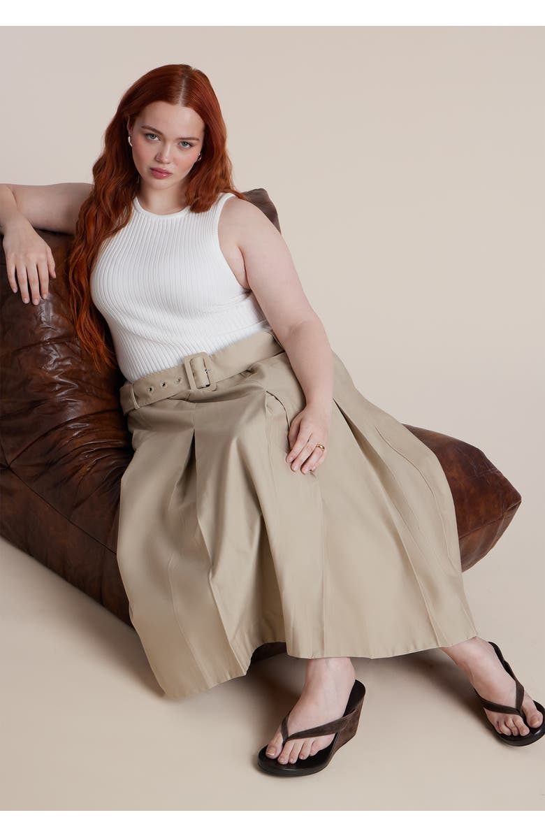 ELOQUII Combo Dress With Belt, Alternate, color, Cream And Ecru