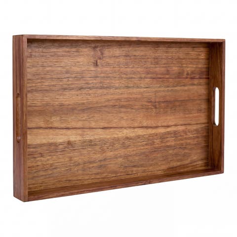 Soren W Handcrafted Large Acacia Wood Rectangular Serving Tray with Handles