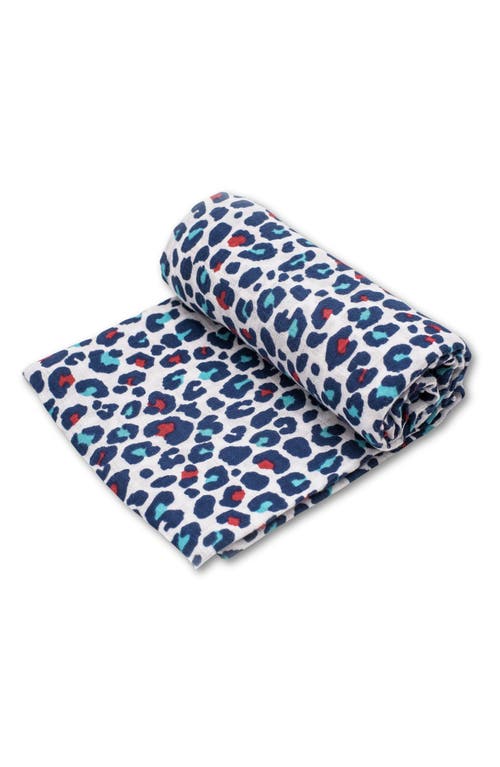 Etta Loves Xl Blue Leopard Sensory Organic Cotton Muslin Blanket In Blue Leopard Print