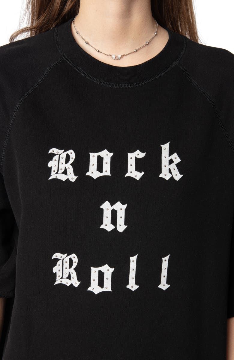 Zadig & Voltaire Grace Stud Detail Rock and Roll Graphic T-Shirt Dress, Alternate, color, 