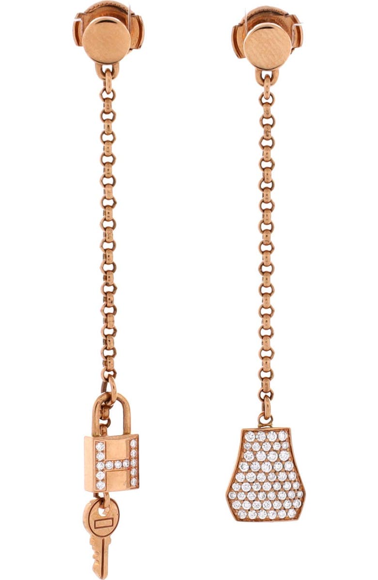 Pre-Owned Hermes Kelly Clochette Drop Earrings 18K Rose Gold and Diamonds, Main, color, Rose Gold