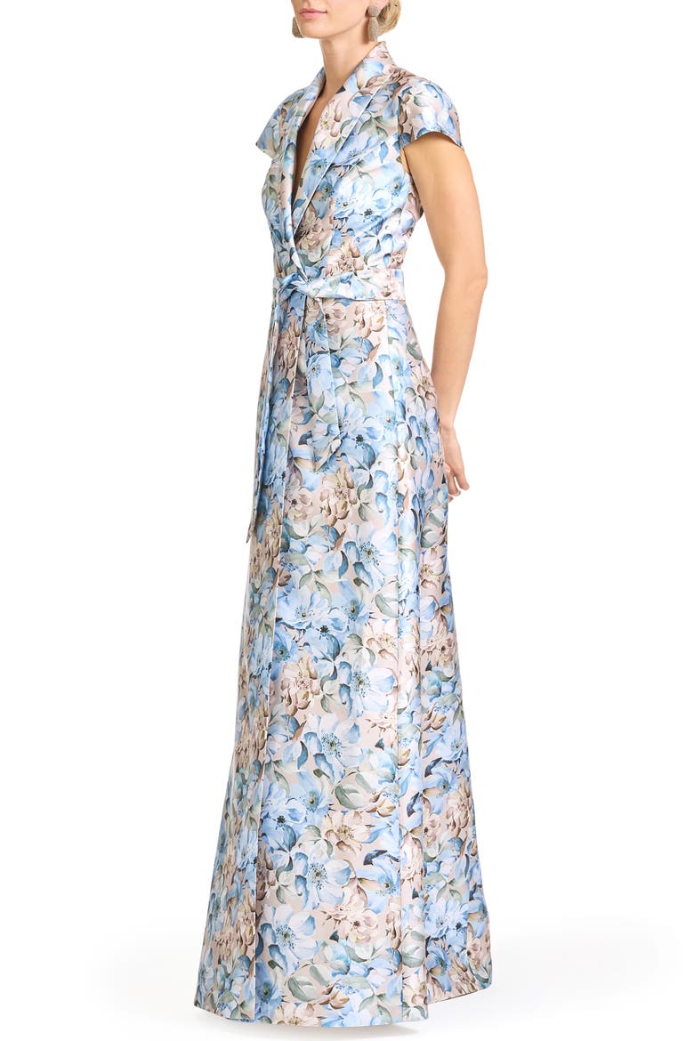Etienne Floral Print Mikado Gown, Alternate, color, WATERCOLOR GERNAIUM
