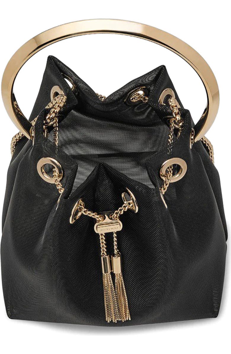 Jimmy Choo Bon Bon Mesh Top Handle Pouch, Alternate, color, Black/ Light Gold