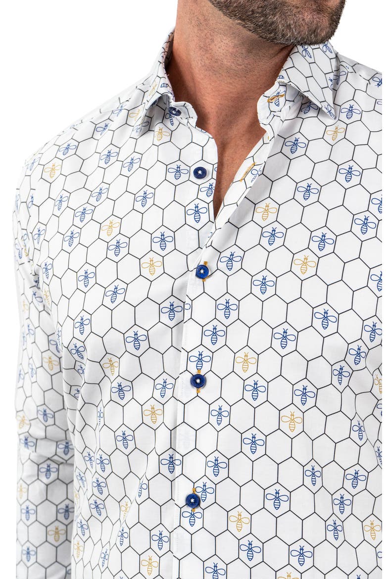 Fibonacci Bumblegon White Contemporary Fit Button-Up Shirt, Alternate, color, WHITE