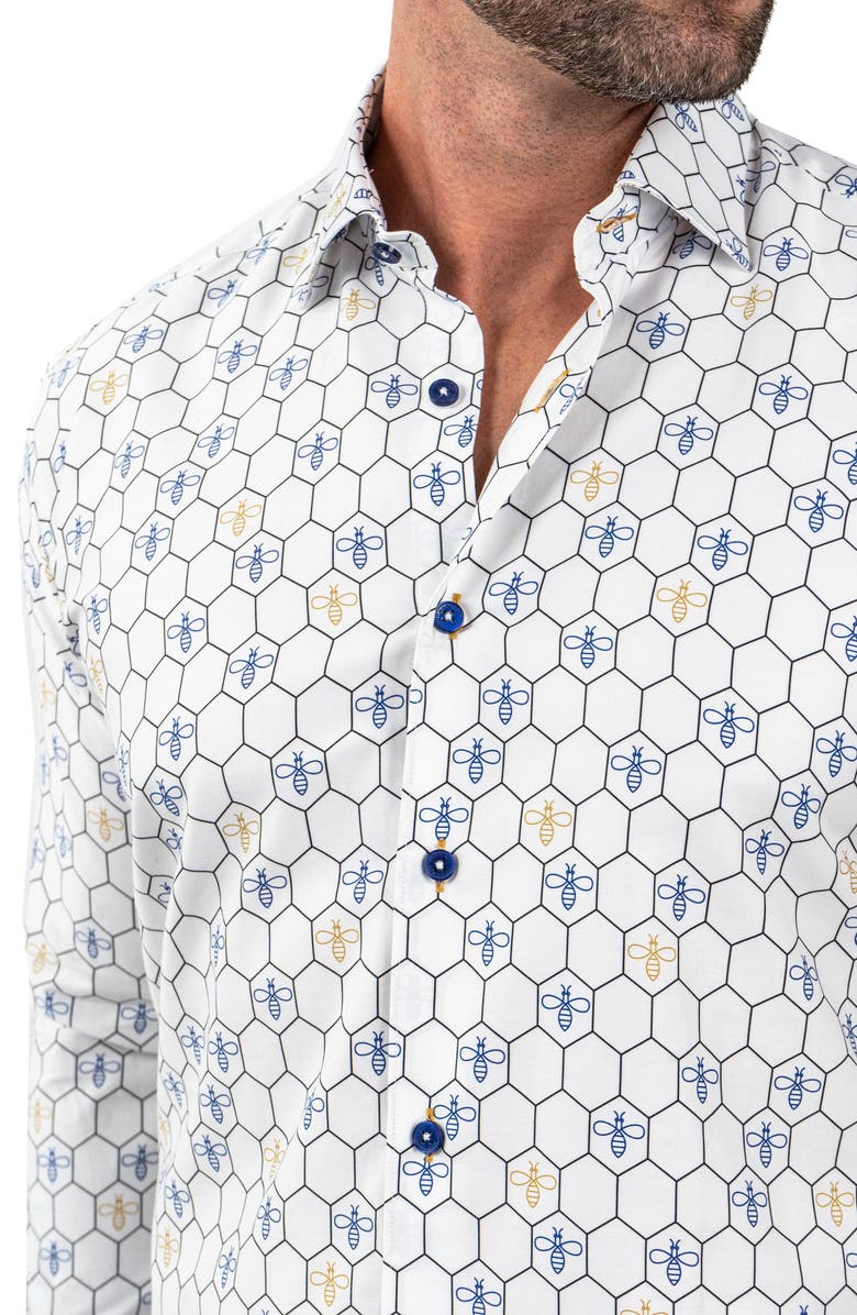 Maceoo Fibonacci Bumblegon White Contemporary Fit Button-Up Shirt, Alternate, color, White