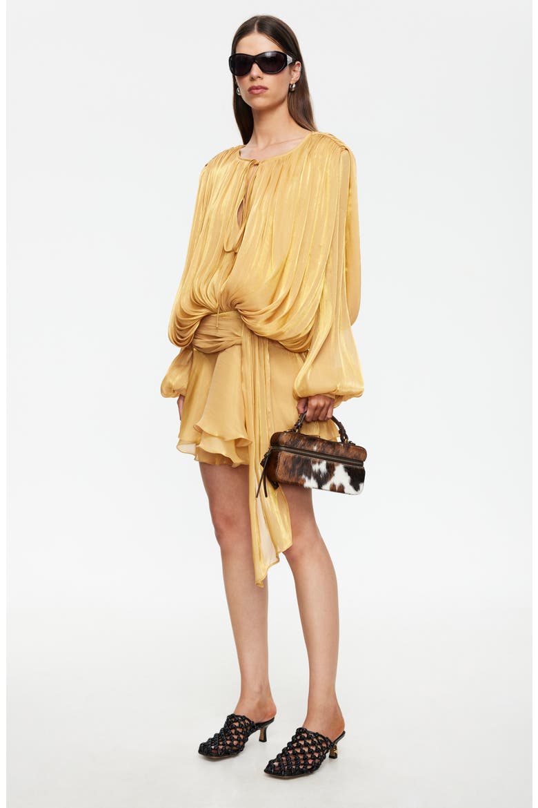 Elements Pleated Long Sleeve Minidress, Alternate, color, APRICOT