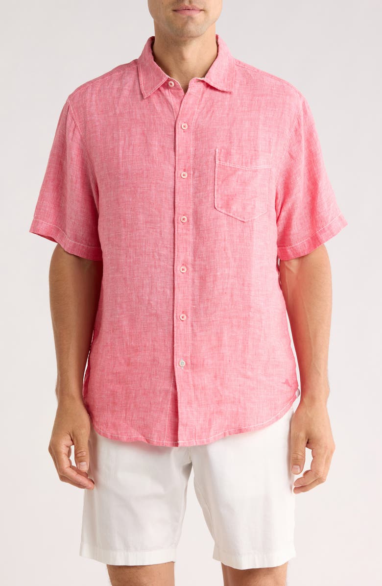 Tommy Bahama Bali Breezer Short Sleeve Linen Button-Up Shirt, Main, color, Paradise Pink