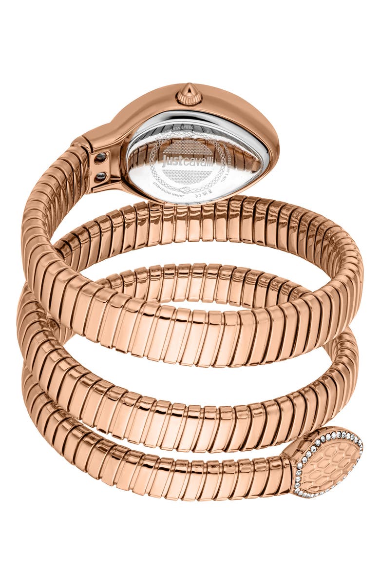 Just Cavalli Snake Wraparound Bracelet Watch, 20mm x 34.5mm, Alternate, color, Rose Gold