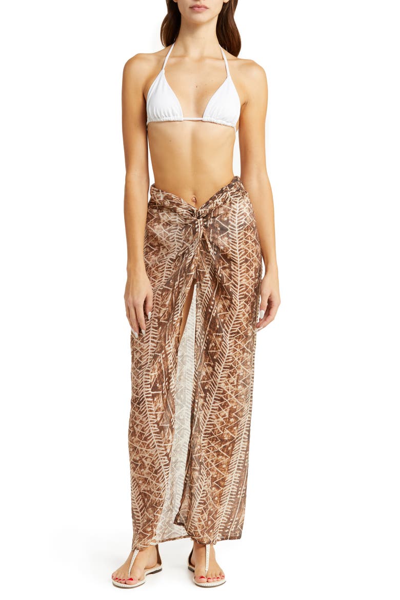Twist Front Sarong Skirt, Main, color, BROWN TULUM