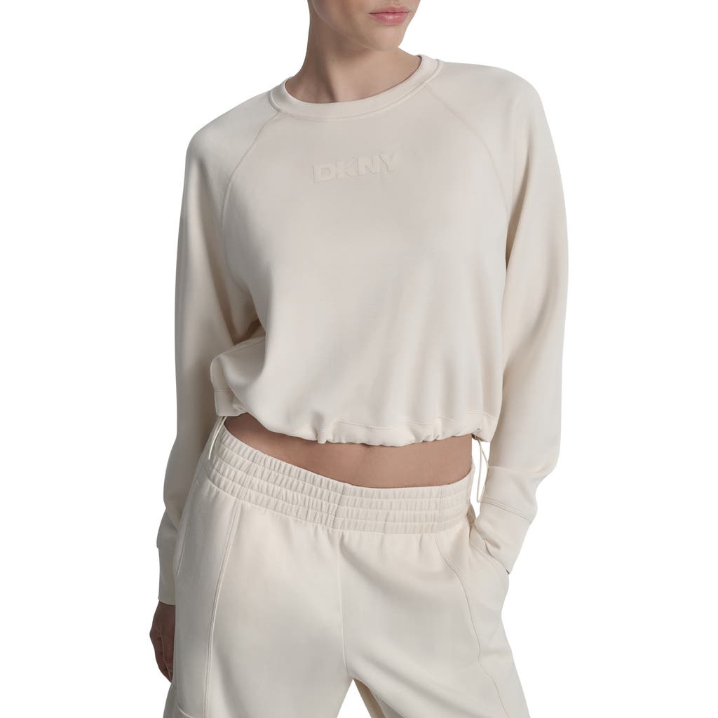 Dkny Bungee Hem Crewneck Crop Sweatshirt In White