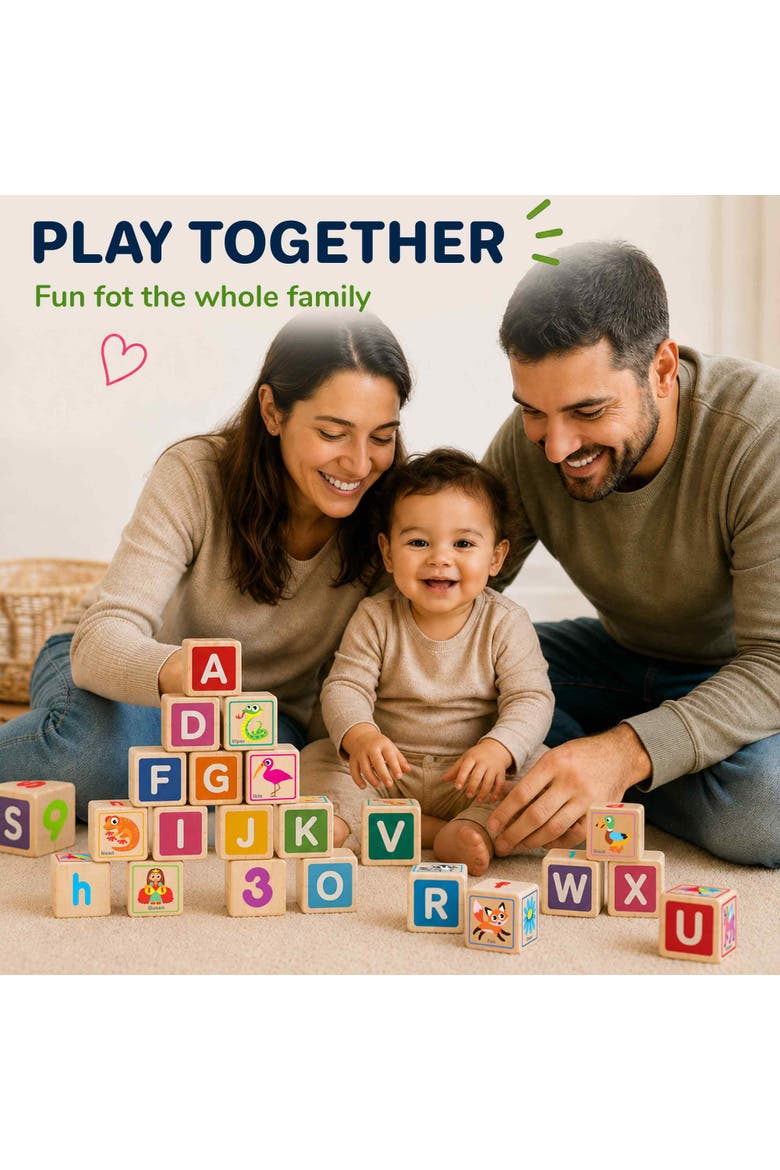 Wooden Alphabet Blocks & Puzzle Board Set, Alternate, color, Cartoonish