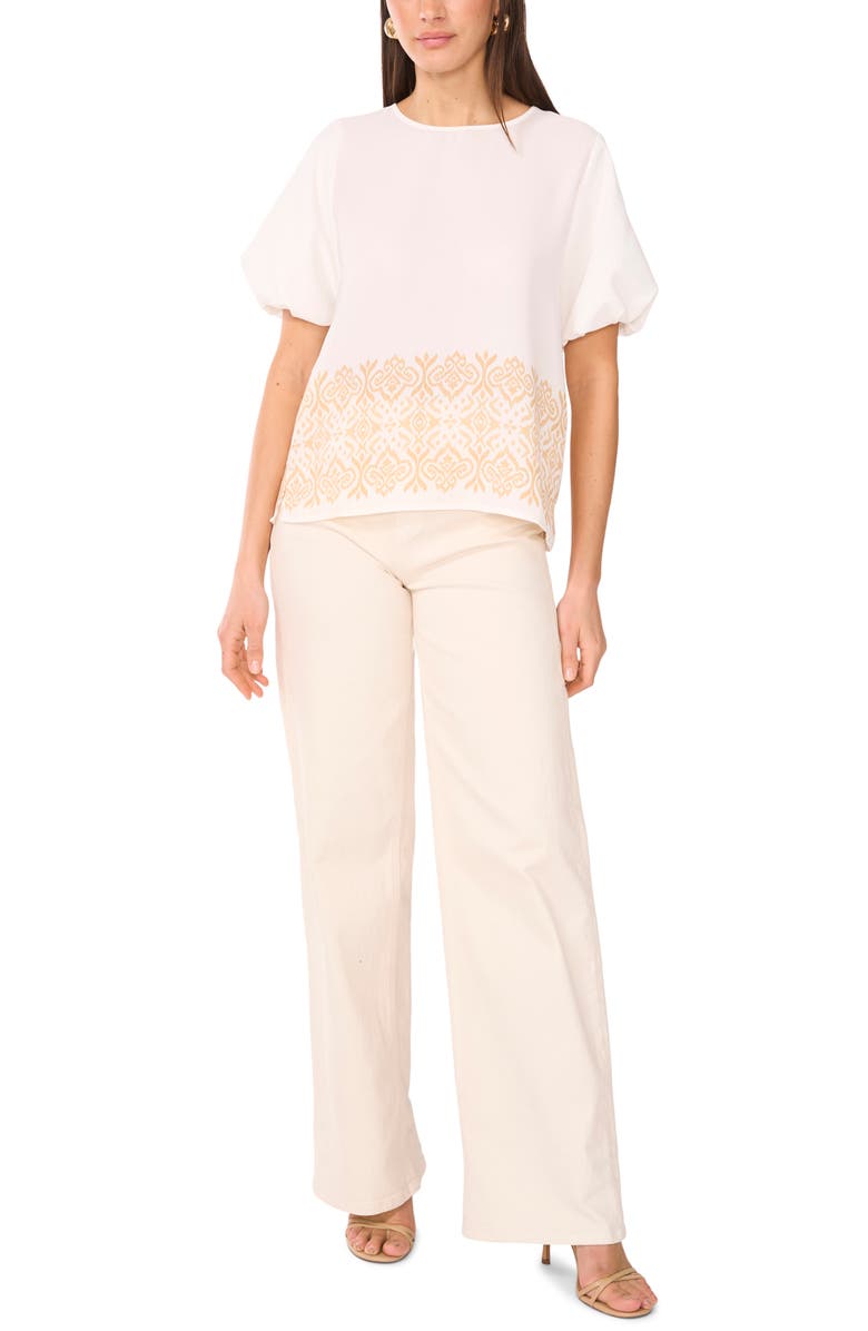 Vince Camuto Embroidered Puff Sleeve Top, Alternate, color, Natural Sand