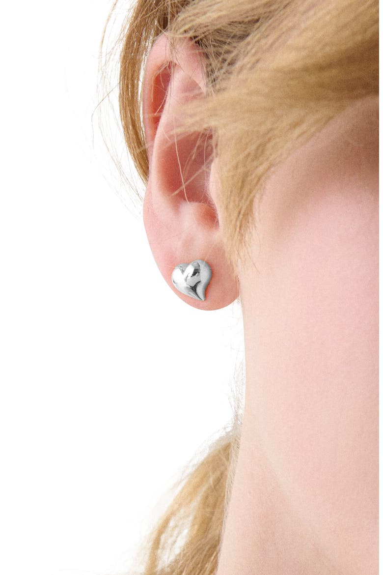 puffy heart stud earrings, Alternate, color, SILVER