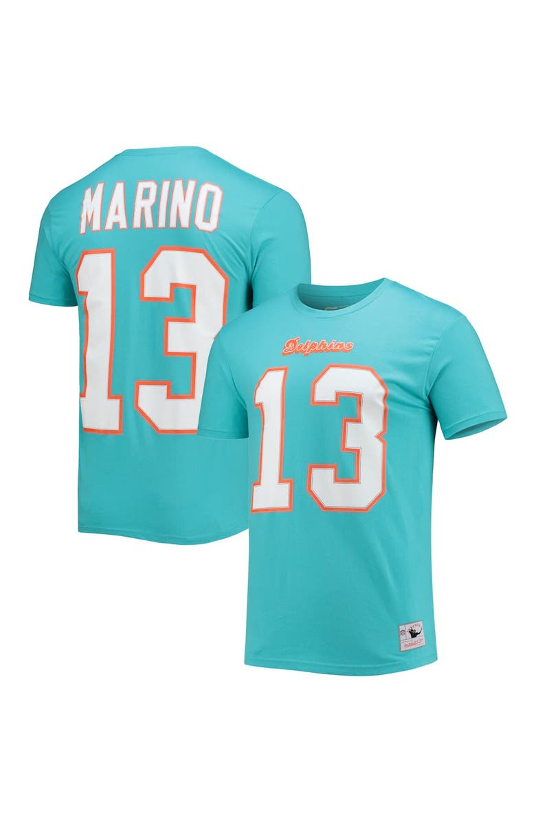 Mitchell & Ness Men's Mitchell & Ness Miami Dolphins Dan Marino Aqua Retired Player Name & Number T-Shirt, Main, color, 