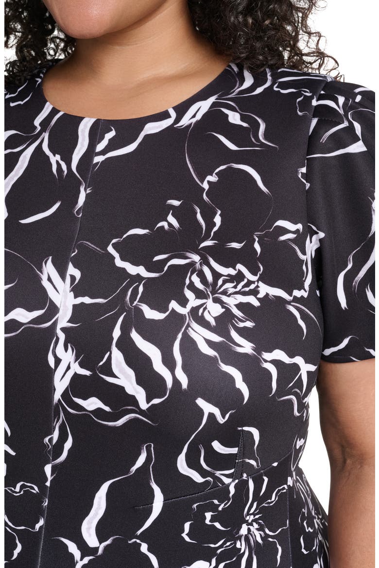 Abstract Print Scuba Fit and Flare Dress, Alternate, color, BLACK/ CREAM