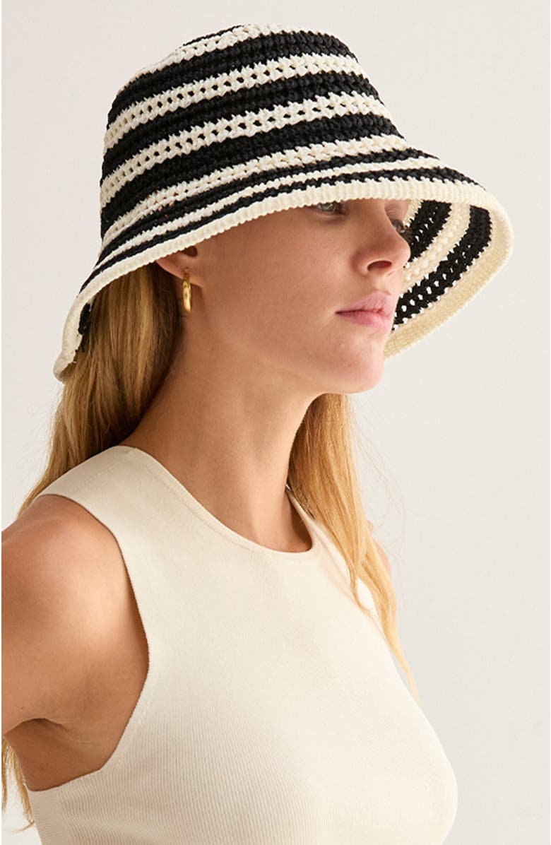 CRESCENT Striped Weave Hat, Main, color, Black/White