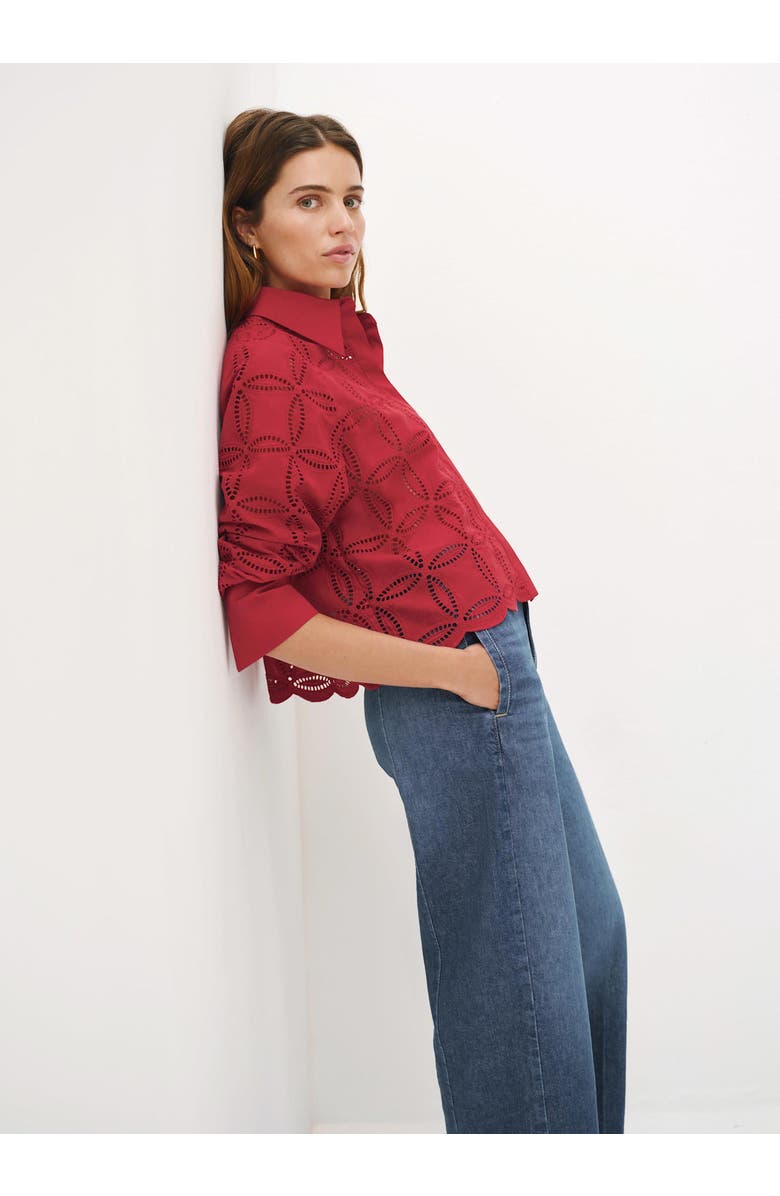 MINT VELVET Broderie Cropped Shirt, Alternate, color, Red