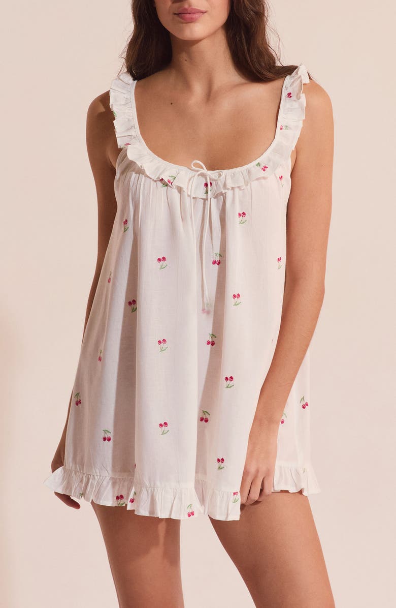 Etam Riviere Cherry Print Cotton Nightgown, Main, color, Ecru