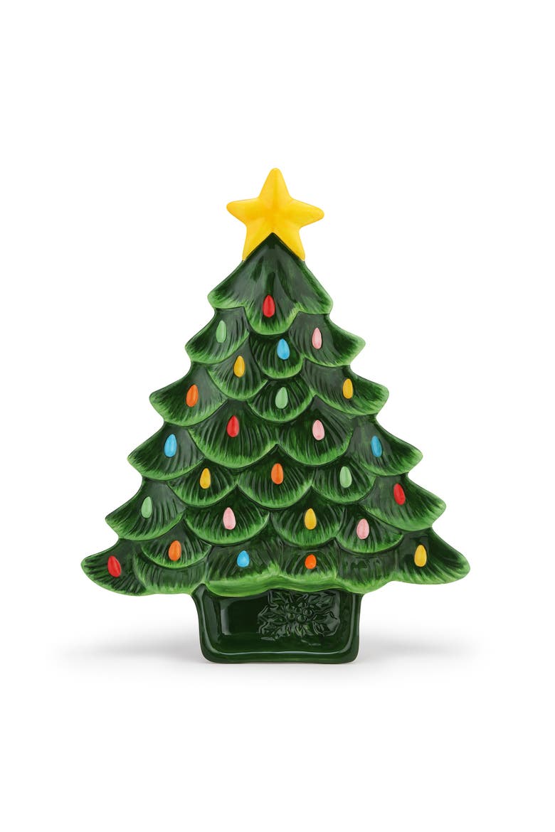 14 in. Nostalgic Ceramic Tree Dip Platter - Green, Main, color, Green