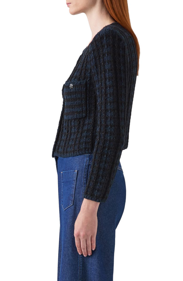 LK Bennett Millie Metallic Fluffy Cardigan, Alternate, color, Black Navy