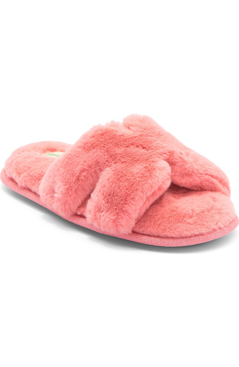 Honeydew H Band Plush Faux Fur Slipper, Main, color, Coral