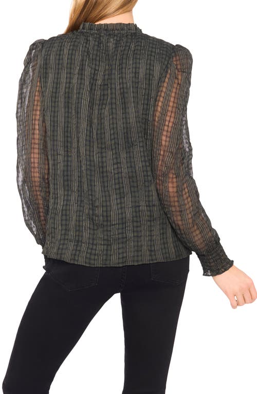 Cece Mixed Print Split Neck Top In Green