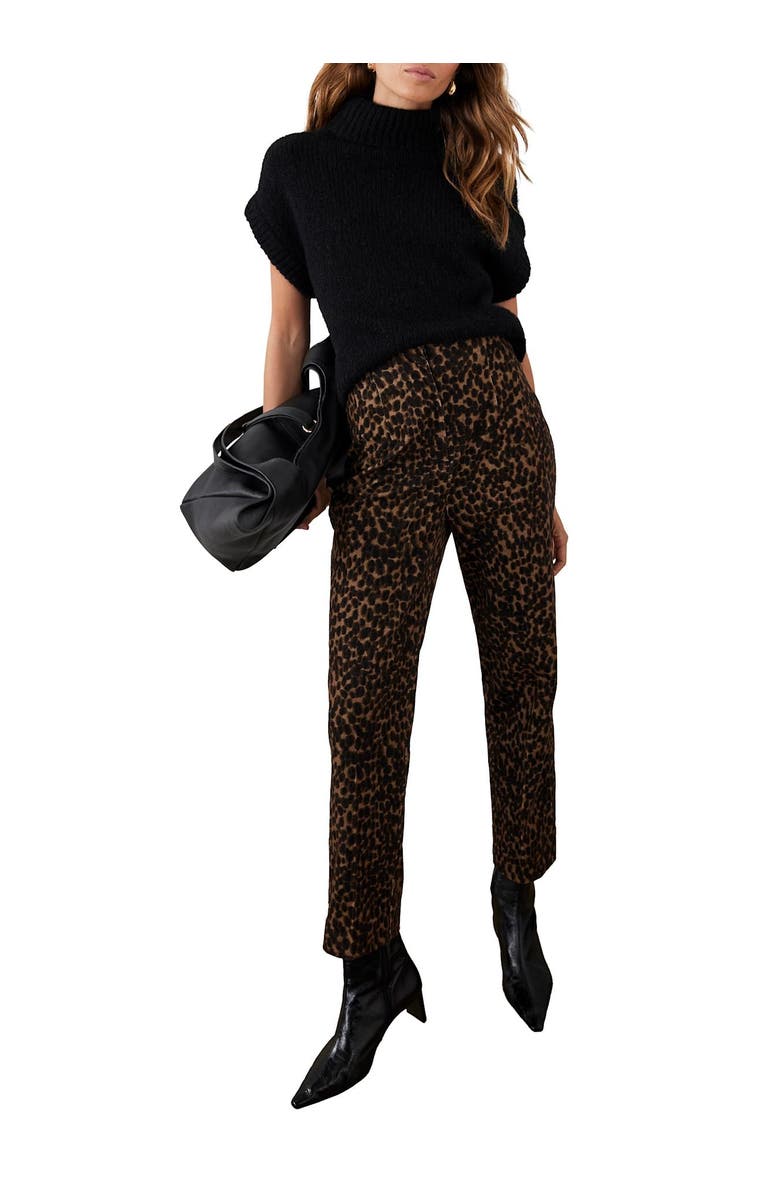 MINT VELVET Leopard Print Velvet Straight Trousers, Main, color, Brown