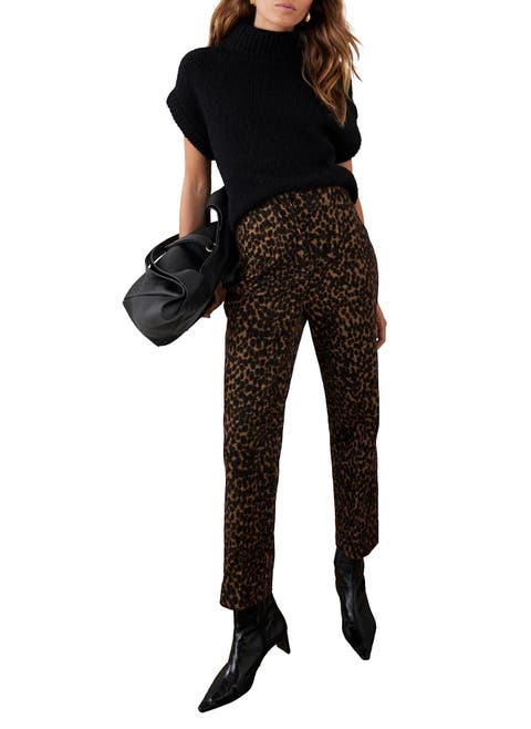 Leopard Print Velvet Straight Trousers