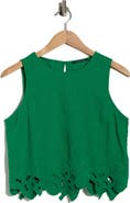 T Tahari Embroidered Hem Crop Linen Blend Tank