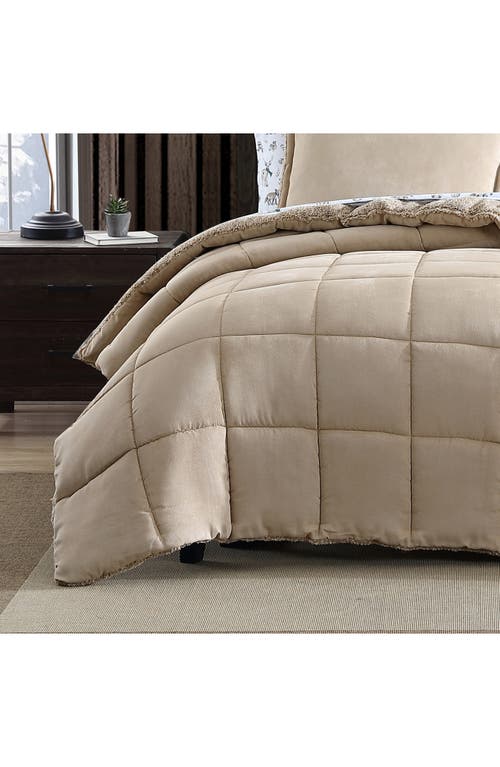 Eddie Bauer Sherwood Reversible Faux Shearling King Comforter Set In Light Pastel Brown