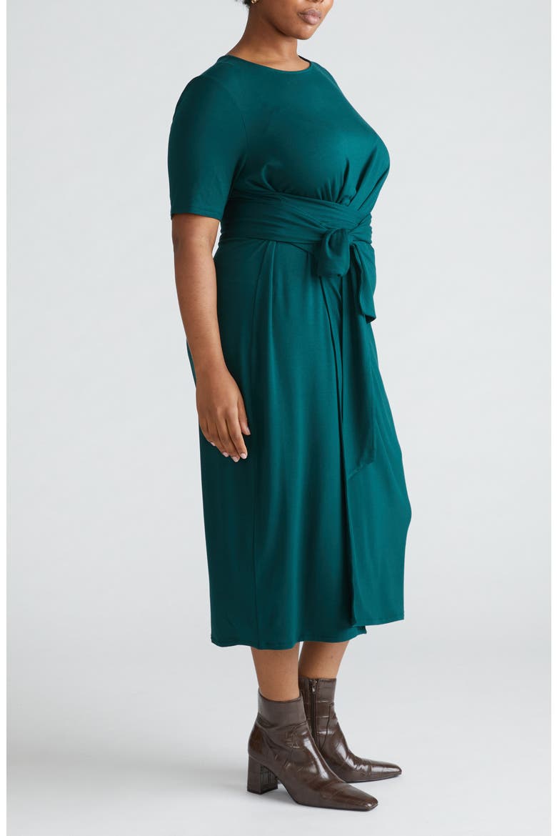 Delilah Tie Waist Midi Dress, Alternate, color, FOREST GREEN