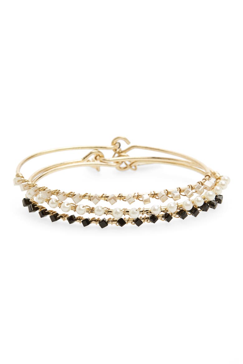 Set of 3 Beaded Latch Bangles, Main, color, GOLD/ BLACK PEARL