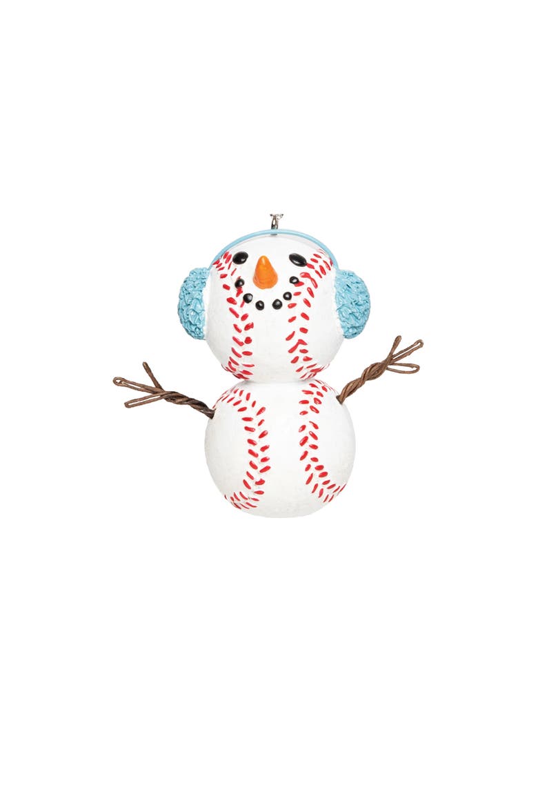 Baseball Snowman Ornament, Alternate, color, White