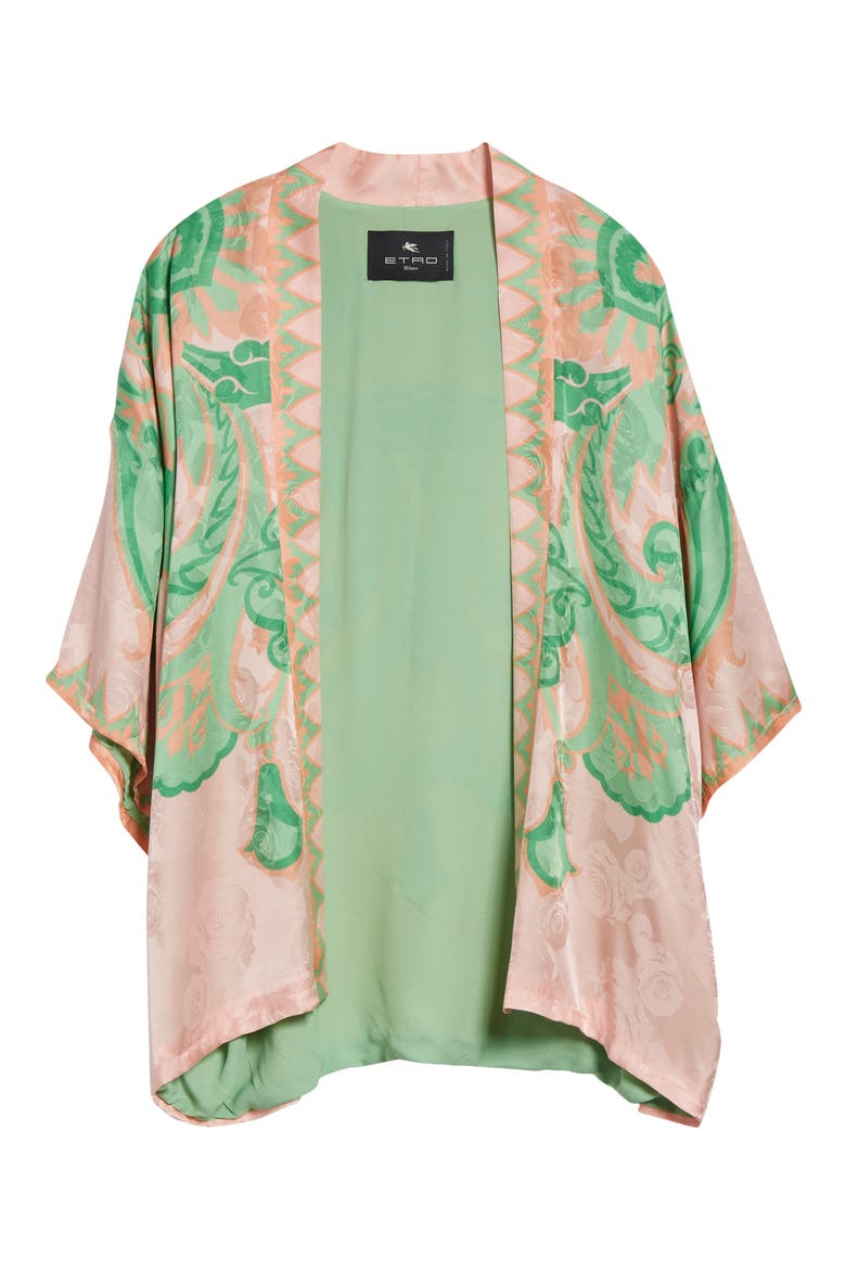 Floral Paisley Print Open Front Jacket, Alternate, color, PINK/GREEN