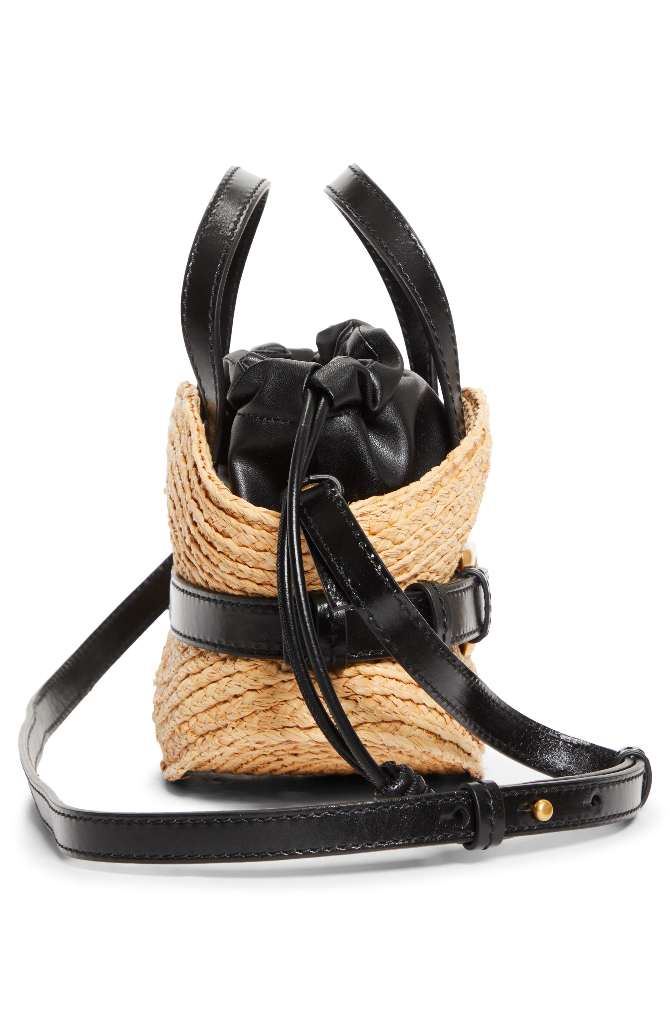 Balmain Mini Shuffle Belted Raffia Bag, Alternate, color, Natural / Black