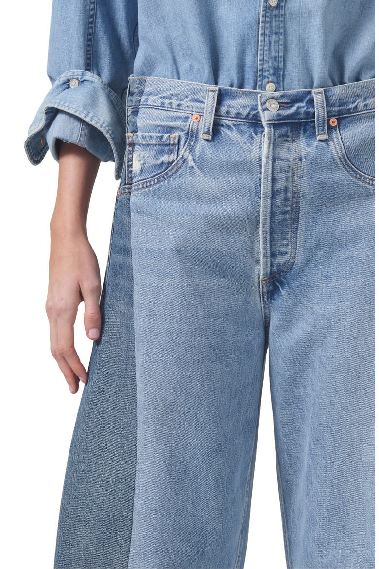 Pieced Horseshoe Raw Hem Ankle Wide Leg Jeans, Alternate, color, FRACTURE