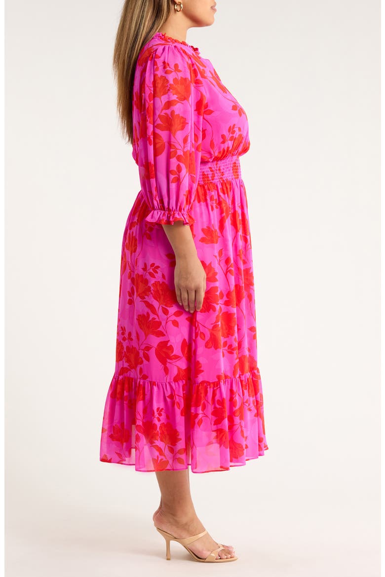 Irene Kensie Floral Long Sleeve Smock Waist Dress, Alternate, color, FUCHSIA-RED