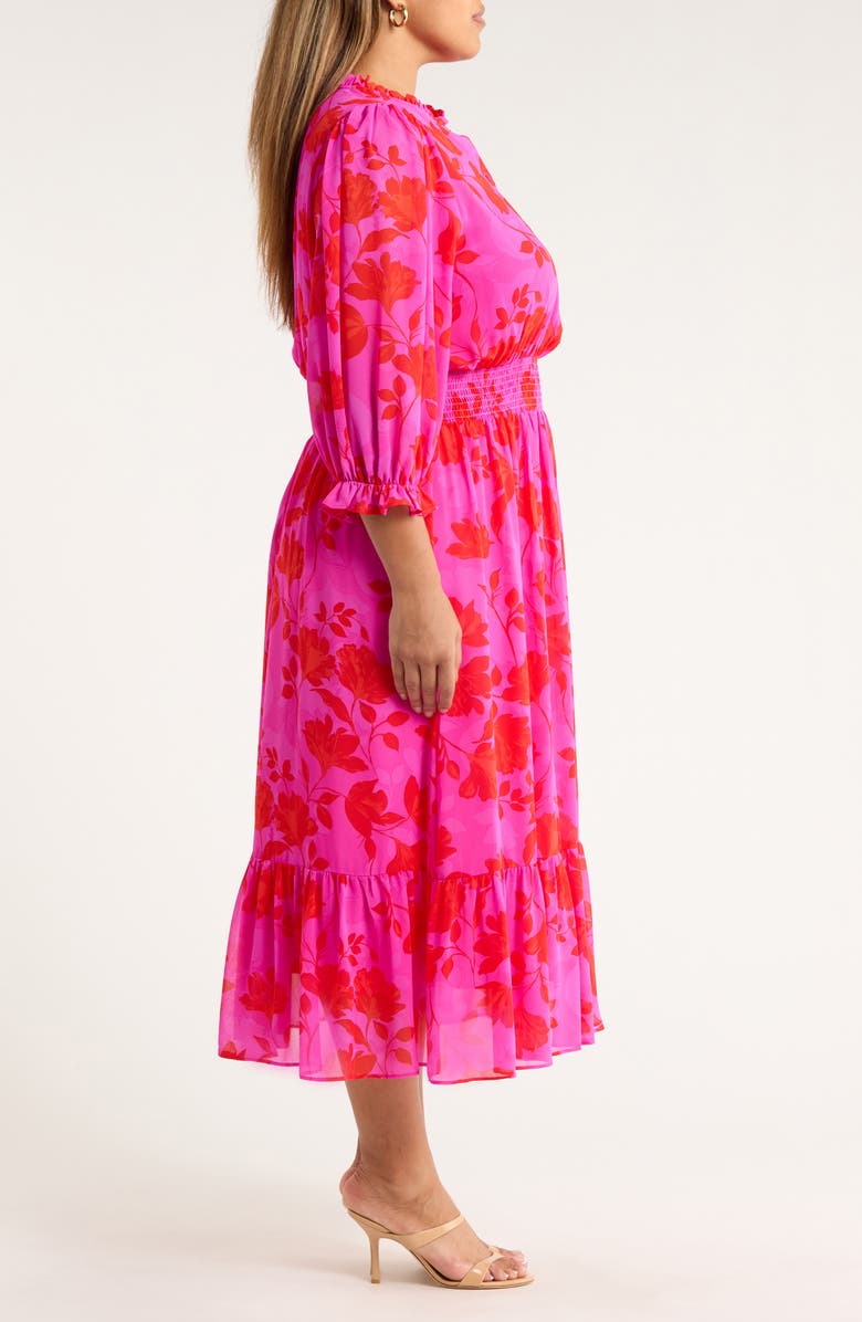 SUGARLIPS Irene Kensie Floral Long Sleeve Smock Waist Dress, Alternate, color, Fuchsia-Red