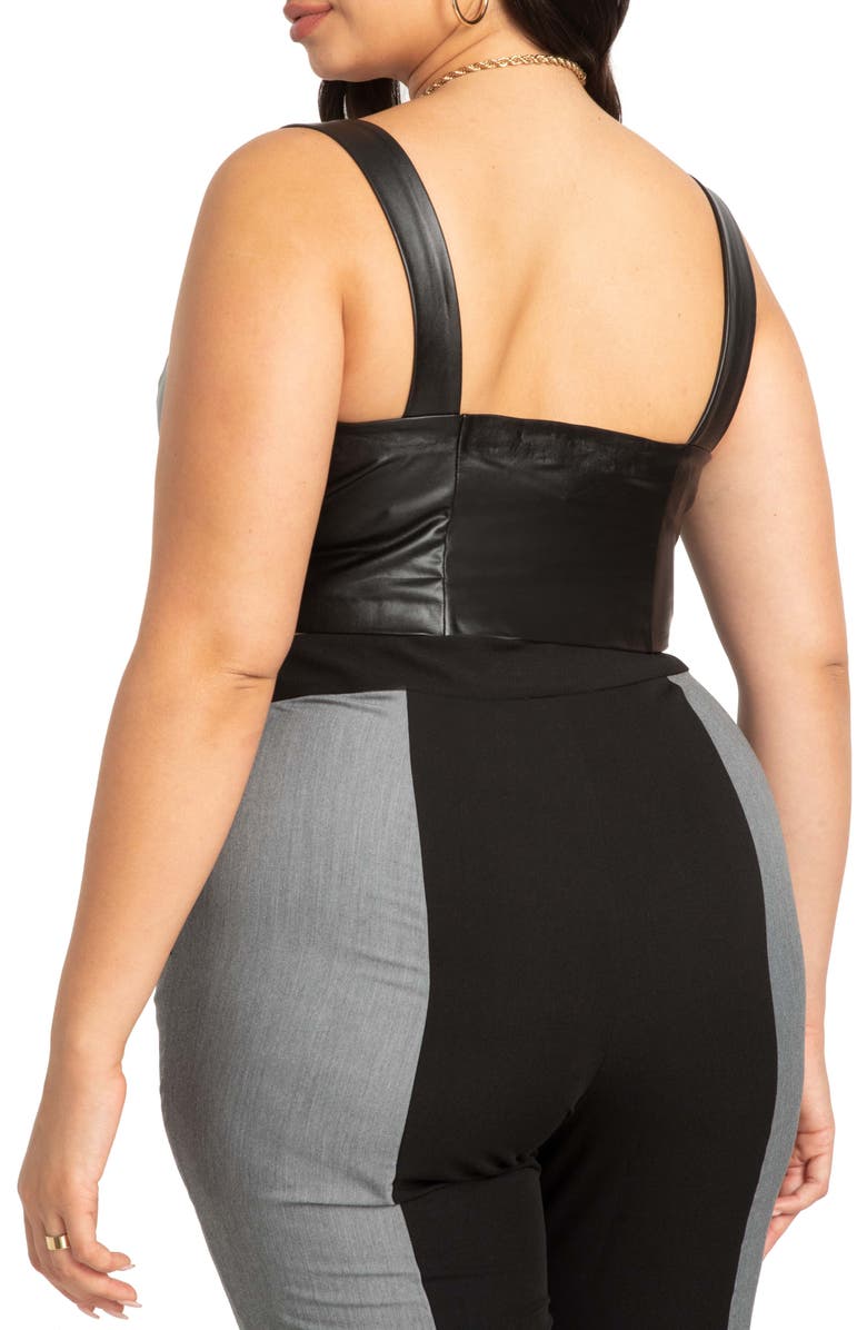 ELOQUII Faux Leather Bustier Crop Top, Alternate, color,