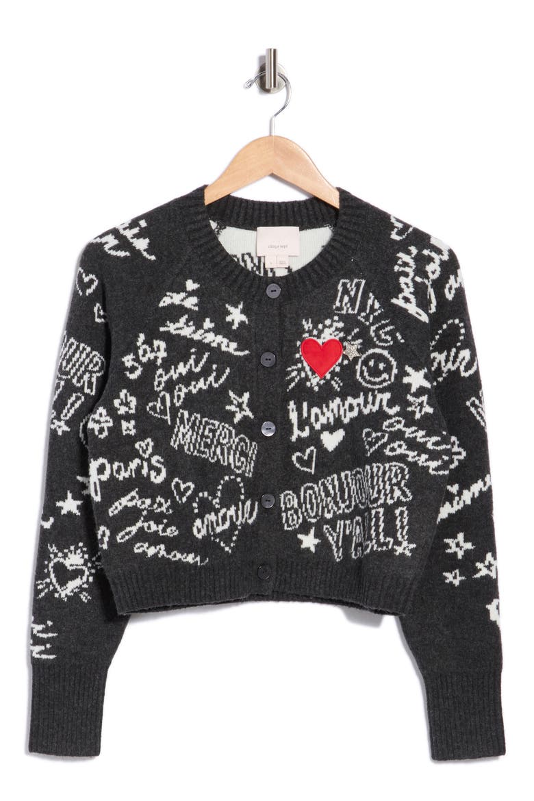 Loove Doodles Millie Cardigan, Alternate, color, HEATHER GREY/ IVORY