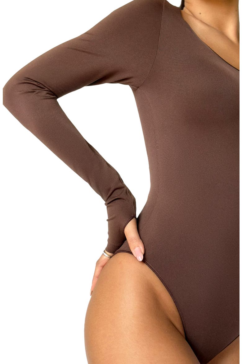 Scoop Neck Long Sleeve Bodysuit, Alternate, color, Espresso