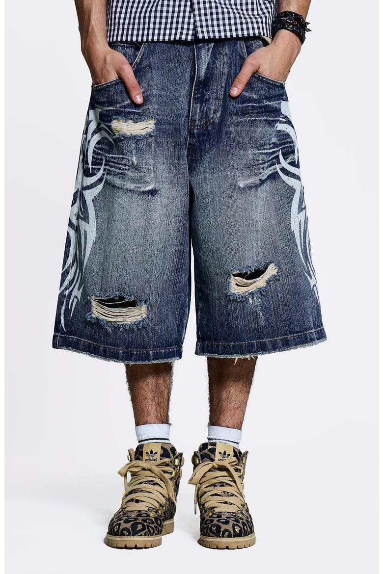 Blade Colossus Crop Wide Leg Denim Shorts, Main, color, BLUE