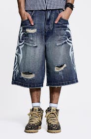 JADED LONDON Blade Colossus Crop Wide Leg Denim Shorts